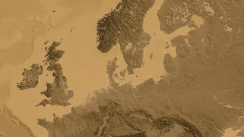 Denmark on the globe. Glow. Sepia elevation. Labels Stock Footage 254640663