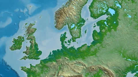 Denmark on the globe. Regional borders. Physical. Labels Stock Footage 342511149