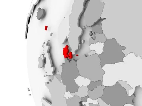 Denmark on grey globe Stock Illustration