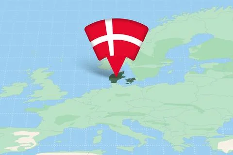 Denmark Highlighted on Europe Map with Flag Icon. Illustration