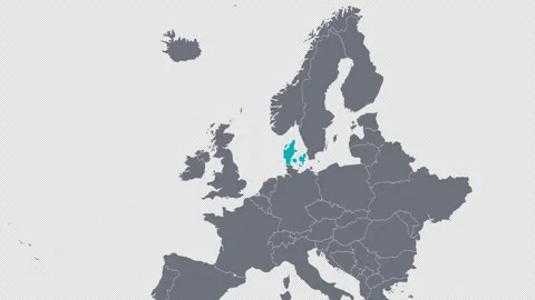 Denmark Highlighted on Europe Map Zoom In Country Focus, Alpha Channel 4K Video stock 341388826