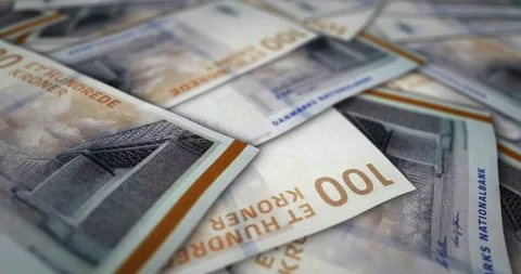 Denmark Krone 100 banknote flying over money surface Stock Footage 232488921