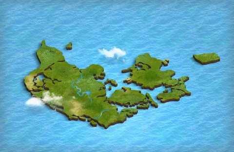 Denmark map in 3d in the ocean Stock Illustration