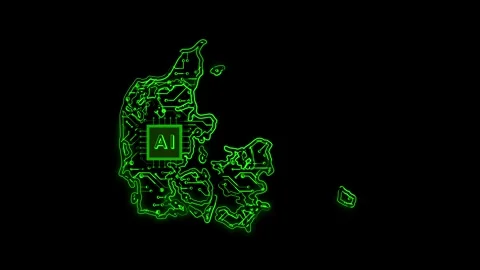 Denmark Map AI Chipset Technology Opener Stock Footage 337055223