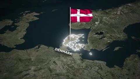 Denmark Map Animation with 3D Waving of Denmark National Flag on World Map Video stock 330741450
