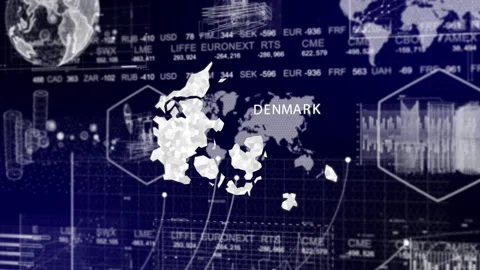 Denmark Map Animation Loop | Growth, GDP, Oil Economy &amp; Development Insights Stock Footage 331578601