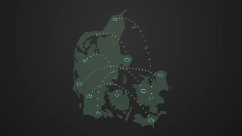 Denmark Map Animation with Signal Transmission Between Two Locations Stock Footage 342308562