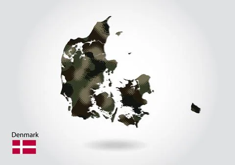 Denmark map with camouflage pattern, Forest - green texture in map. Military  Illustrazione stock