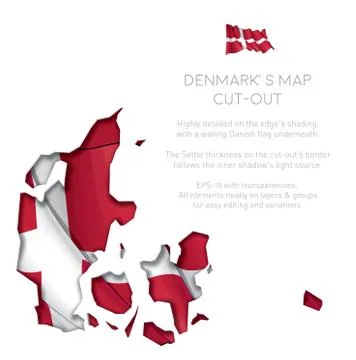 Denmark Map Cut-Out with Waving Flag Stock Illustration