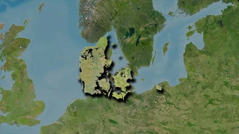 Denmark map - extract. Shadow. Satellite... | Stock Video | Pond5