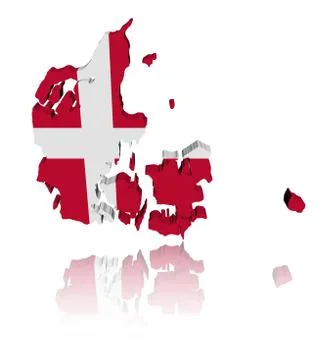 Denmark map flag 3d render with reflection illustration Stock Illustration