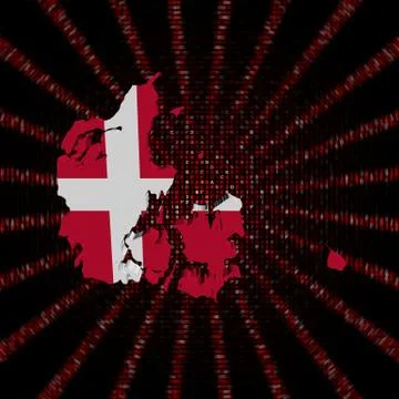 Denmark map flag on red hex code burst illustration Illustrazione stock