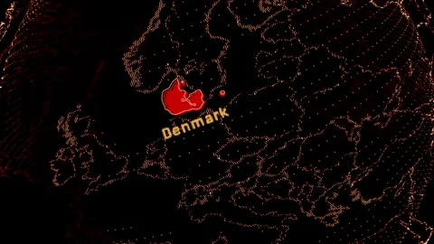 Denmark Map Highlight on Rotating Digital Globe Stock Footage 333556112