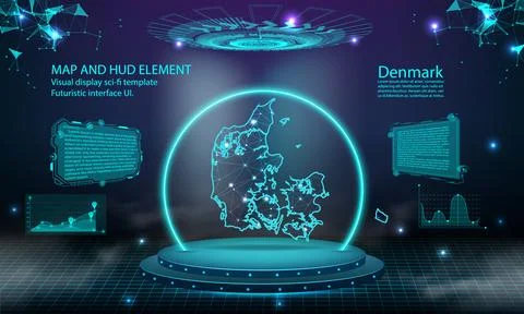 Denmark map light connecting effect background. abstract digital technology.. Stock Illustration