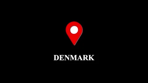 Denmark map location pin animation on black background, for travel and, bus.. Stock-Footage 332453264