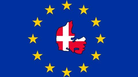 Denmark map made with the national flag with the European union flag in the b Stock Illustration