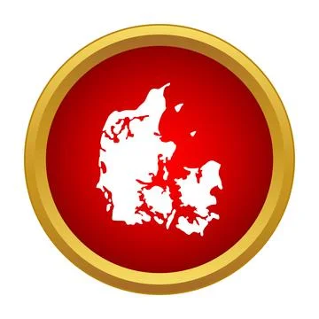 Denmark map silhouette in a red circle icon Stock Illustration