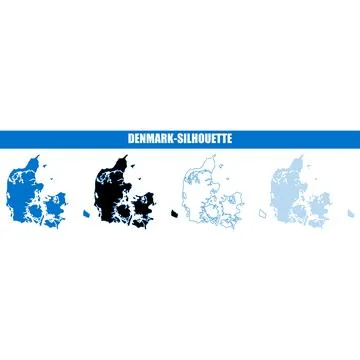 Denmark map silhouette in various styles with outline and dot patterns isol.. Stock Illustration
