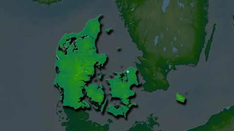 Denmark map - solid. Shadow. Physical. L... | Stock Video | Pond5