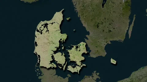 Denmark map - solid. Shadow. Satellite. ... | Stock Video | Pond5