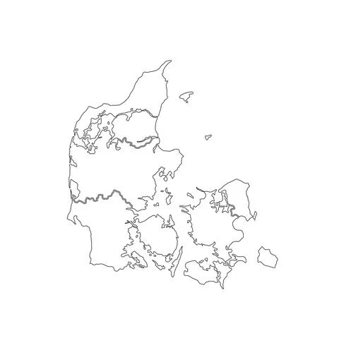 Denmark map using black border lines on dark background Stock Illustration