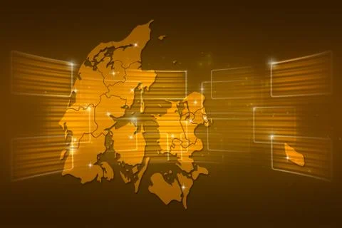 Denmark map world map news communication gold yellow Stock Illustration