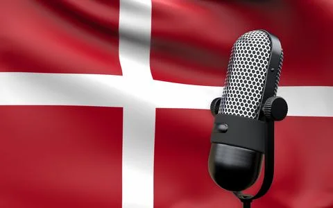 Denmark national flag with microphone composition of voice of truth debate in Stock Illustration