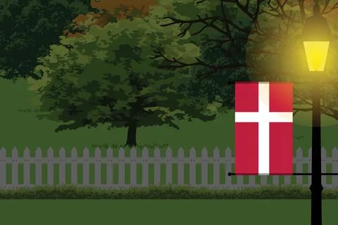 Denmark Night Trees Lamp Vector Illustration Stock Illustration