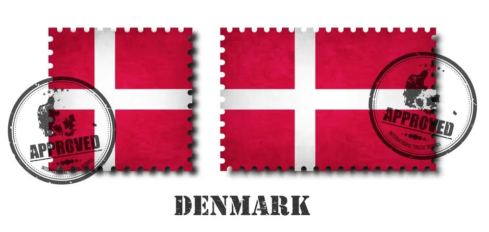 Denmark or danish flag pattern postage stamp with grunge old scratch texture  イラスト素材