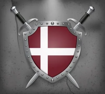 Denmark Orlogsflaget Variant Flag. The Shield with National Flag. Two Crossed Stock Illustration