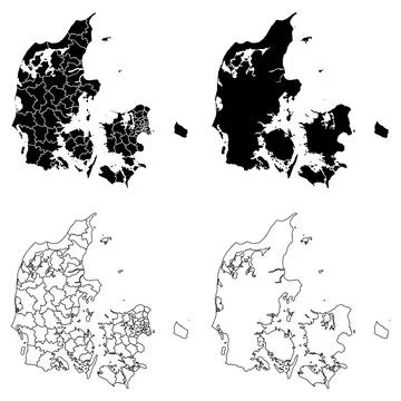 Denmark Outline and Solid Fill Map Set. Stock Illustration