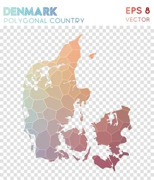 Denmark polygonal map, mosaic style country. Exquisite low poly style, mode.. Illustrazione stock