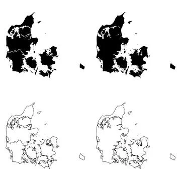 Denmark Region Outline and Solid Fill Map Set. 스톡 일러스트