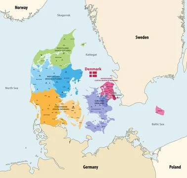 Denmark regions vector map. Denmark flag Stock Illustration