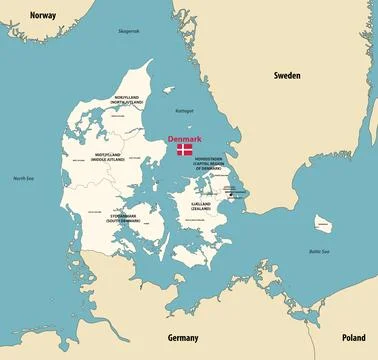 Denmark regions vector map. Denmark flag Stock Illustration