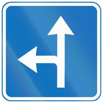 Denmark road sign - Continue straight or left Illustrazione stock