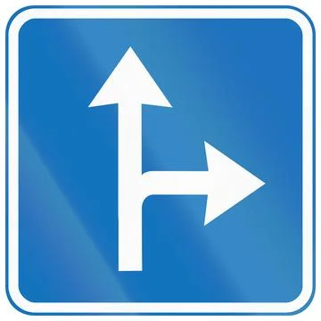 Denmark road sign - Continue straight or right Illustrazione stock