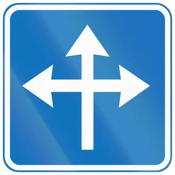 Denmark road sign - Continue straight, right or left Illustrazione stock
