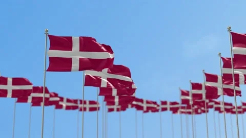 Denmark Row Of Flags 3D Animation Stock Footage 148657373