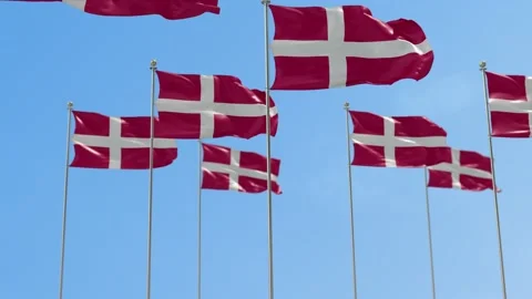 Denmark Row Of National flags Walk Throw Animation Video stock 143581022