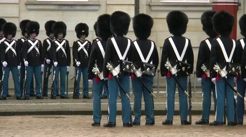 Denmark Royal Life Guards in Amalienborg Stock Footage 45835706