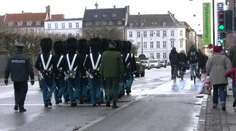Denmark Royal Life Guards march in the streets of Copenhagen Stock-Footage 45831545