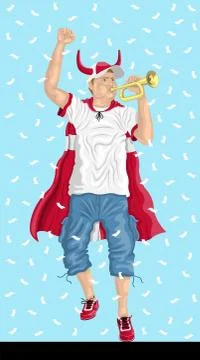 Denmark Soccer Fan with Bugle Stock Illustration