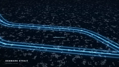 Denmark Strait 3D White Terrain Relief Map With Glowing Route And Pack Ice Vídeos de archivo 343395514