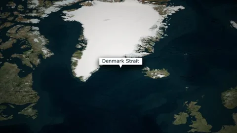 Denmark Strait Satellite Map Animation with Greenland and Iceland View on W.. Vídeos de archivo 335163900