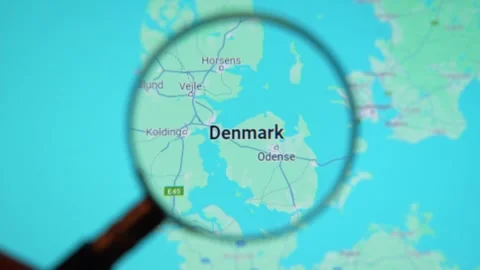 Denmark, through magnifying glass on Google Earth Stock Footage 262190757