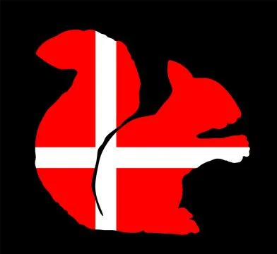 Denmark vector flag over squirrel silhouette illustration isolated Stock Illustration