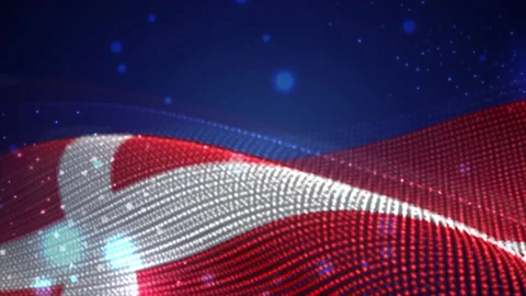 Denmark waving flag on blue background with bright flares, motion loop Stock Footage 149477421