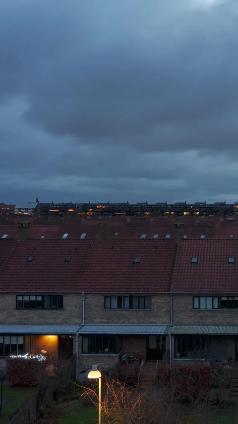Denmark Winter Clouds Over Buildings Time Lapse Vertical 4K Stock Footage 280022662