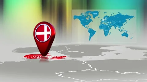 Denmark World Map Pin Location Background Loop 4k Stock Footage 342384477